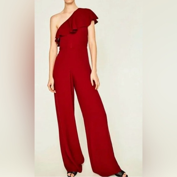 ZARA WOMAN Ruffle One Shoukder Jumpsuit - Picture 1 of 8